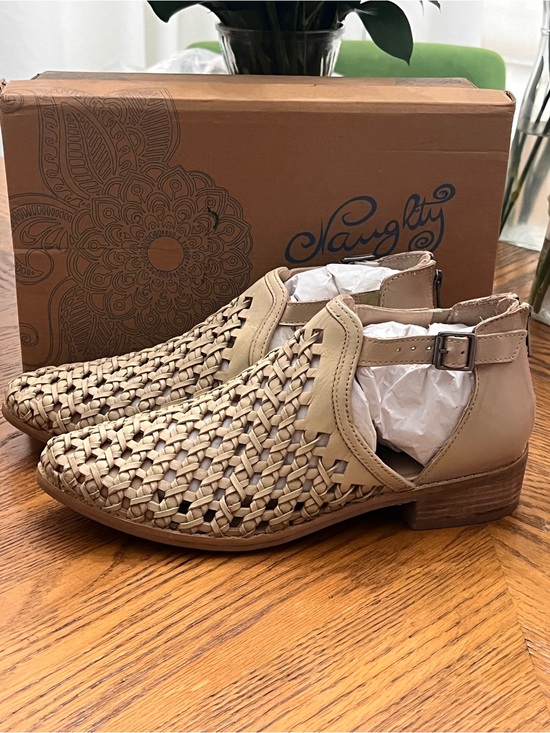naughty monkey Shoes - Naughty Monkey Woven Cutout Ankle Boots - Tan